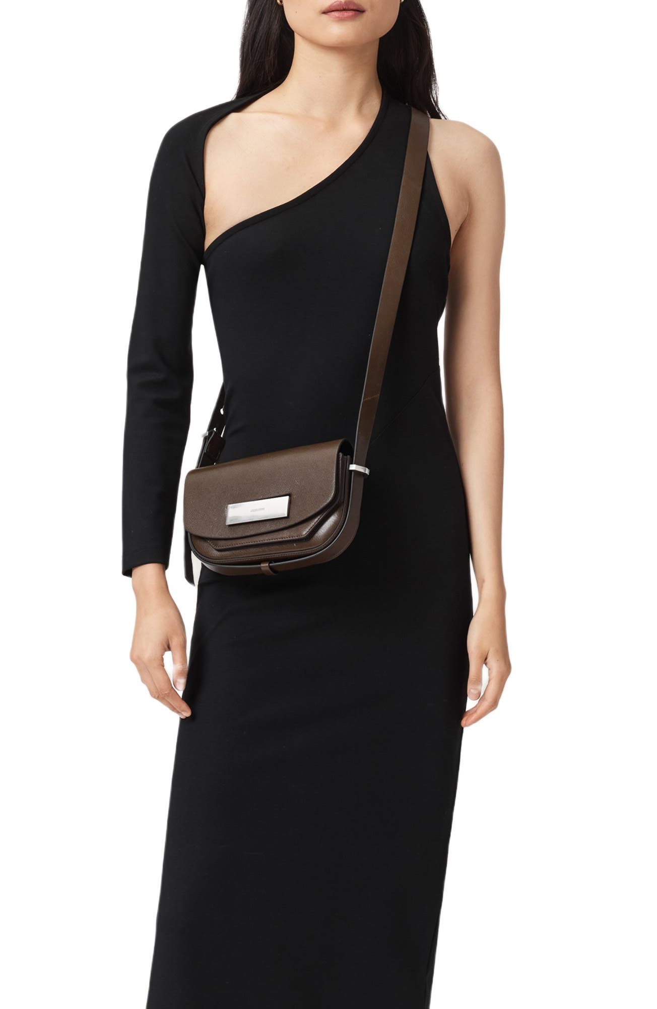 AllSaints Etta Leather Crossbody Bag, Alternate, color, Fango Brown