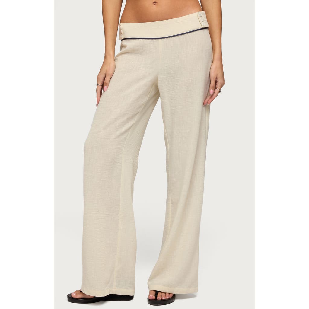 EDIKTED Dorine Wide Leg Pants in Cream at Nordstrom, Size Small