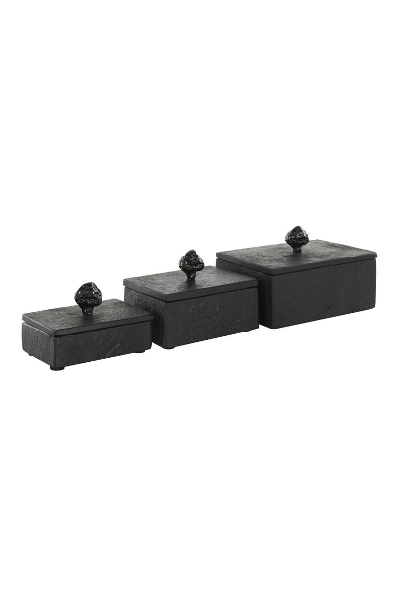 Contemporary Set of 3 Decorative Marble Boxes, Alternate, color, BLACK
