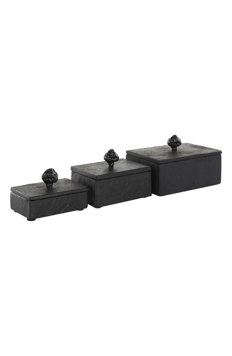 UMA Contemporary Set of 3 Decorative Marble Boxes, Alternate, color, Black