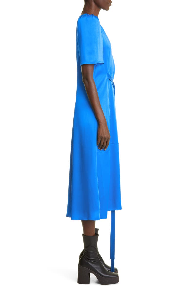 Stella McCartney Puff Sleeve Tie Waist Satin Midi Dress, Alternate, color,