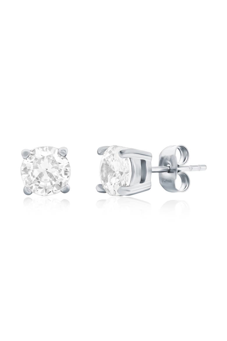 Men's 7mm Round Cubic Zirconia Stud Earrings, Main, color, SILVER
