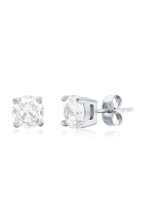 Men's 7mm Round Cubic Zirconia Stud Earrings