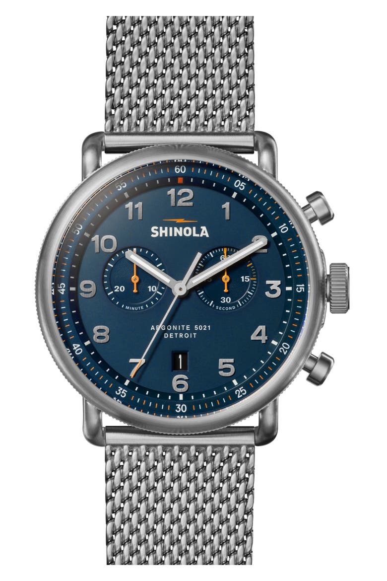 Canfield Model C56 Chronograph Mesh Strap Watch, 43mm, Main, color, BLUE