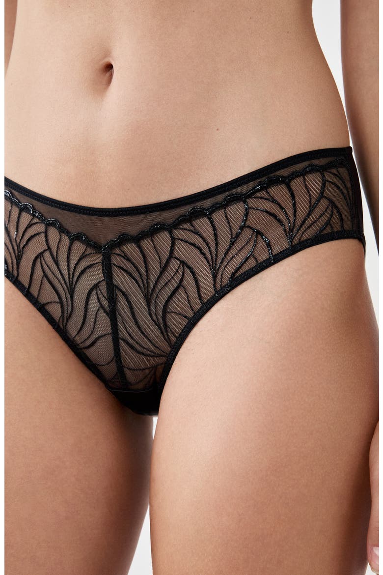 Envolee Lace & Satin Hipster Panties, Alternate, color, BLACK