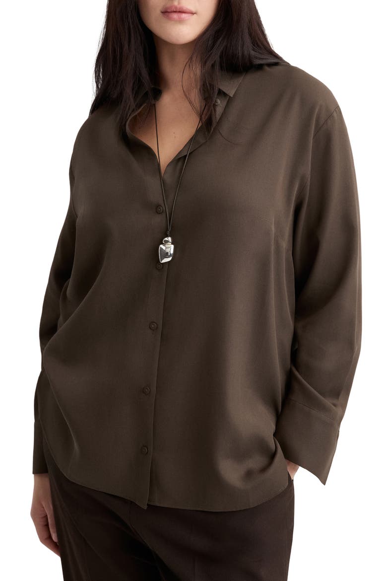 Straight Button-Up Shirt, Alternate, color, BROWN