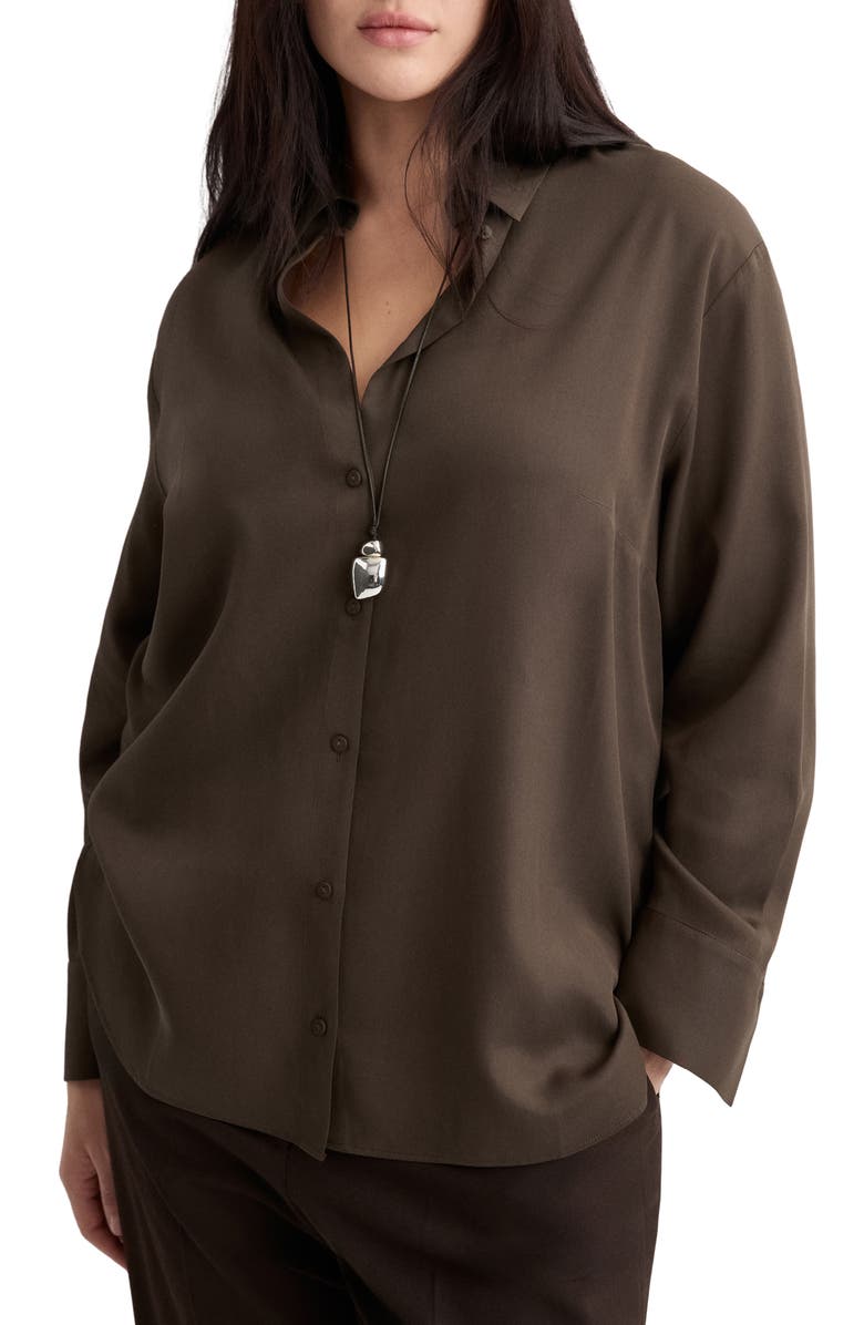 MANGO Straight Button-Up Shirt, Alternate, color, Brown