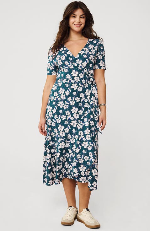 kohl's summer midi dresses Women's Plus Size Floral Midi Dress Summer Ruffle Sleeve Belted Casual Dress with Pockets