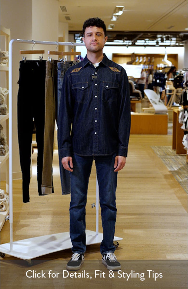 Gambler Embroidered Snap-Up Denim Shirt, sales video thumbnail