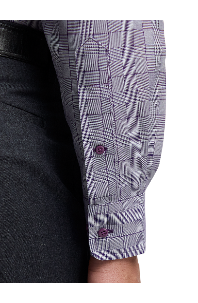 Paul Fredrick Tailored Fit Comfort Stretch Non-iron Glen Plaid Dress Shirt With Contrast Trim, Alternate, color, Purple