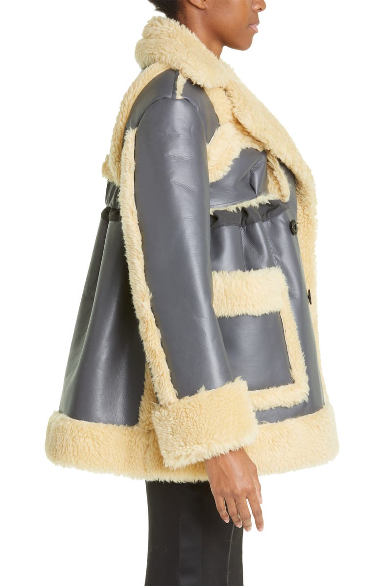 Sacai Double Breasted Faux Shearling Coat, Alternate, color, 