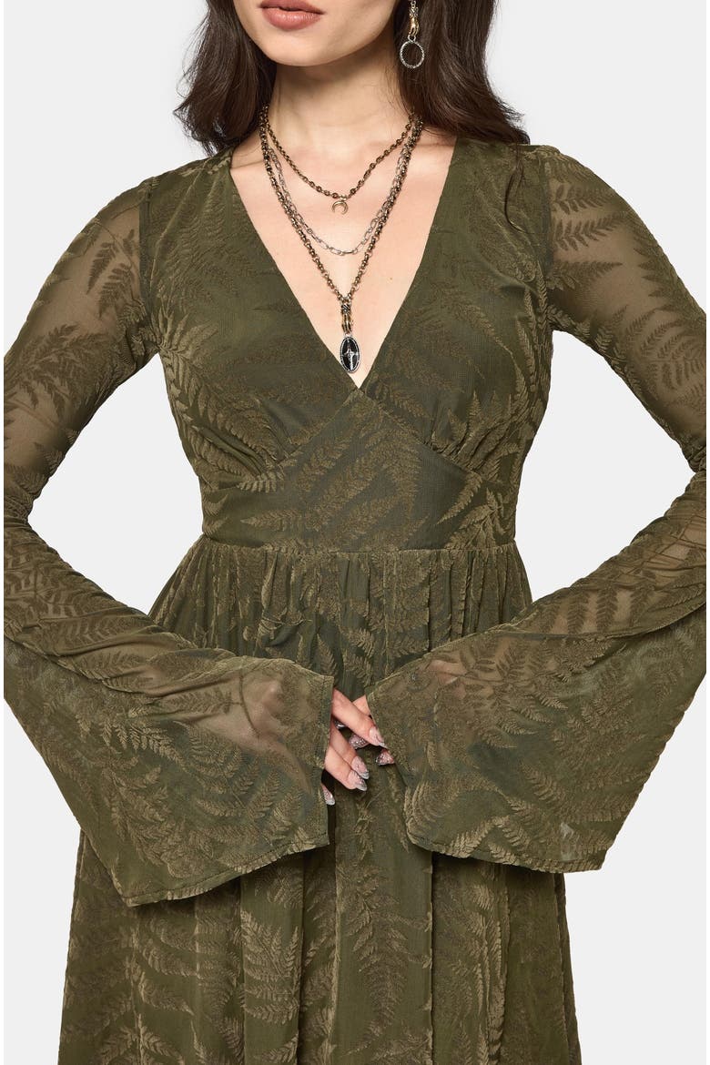 Lunafern Flute Sleeve Mini Dress, Alternate, color, Green