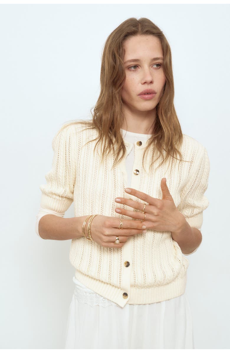 H&M Pointelle-knit Cardigan, Alternate, color, Light Beige