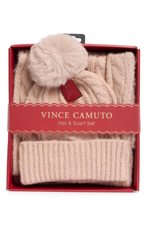 Cable Stitch Scarf & Faux Fur Pompom Beanie Set