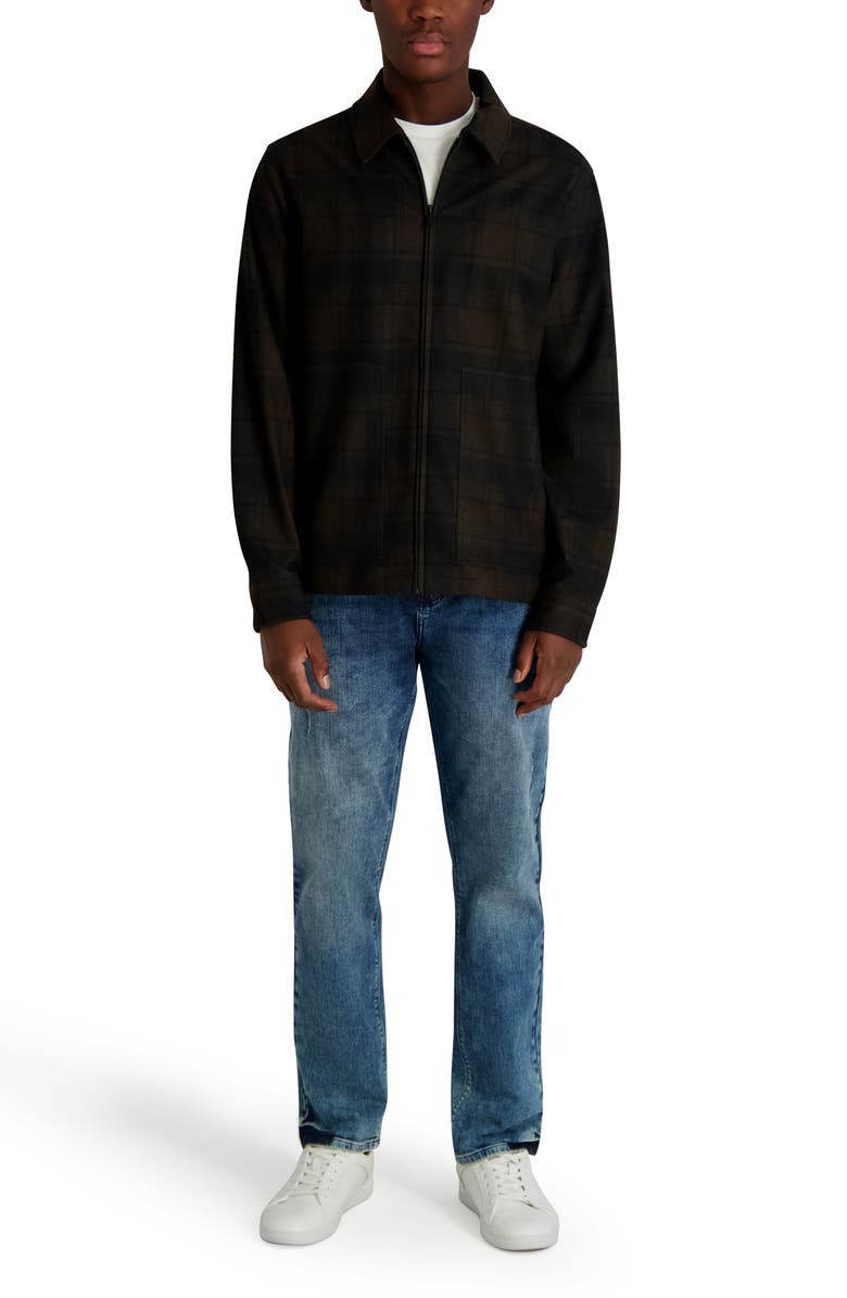 KARL LAGERFELD PARIS Plaid Zip Front Shirt Jacket, Alternate, color, Brown