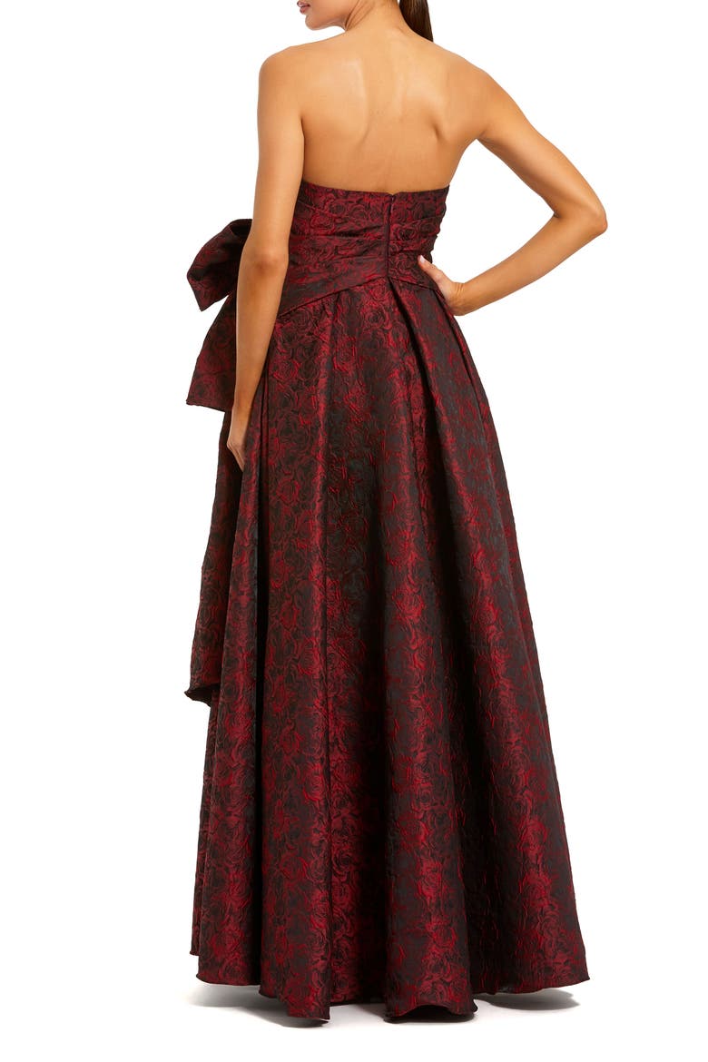 Strapless Floral Brocade Evening Gown with Bow Detail, Alternate, color, Ruby