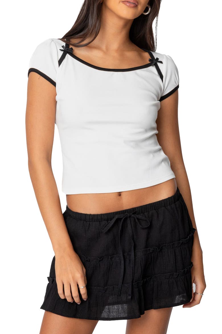 Rashelle Contrast Bow Top, Main, color, WHITE