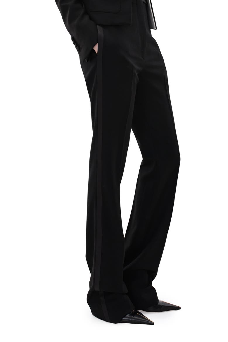 Pinstripe Wool Grain de Poudre Trousers, Alternate, color, BLACK