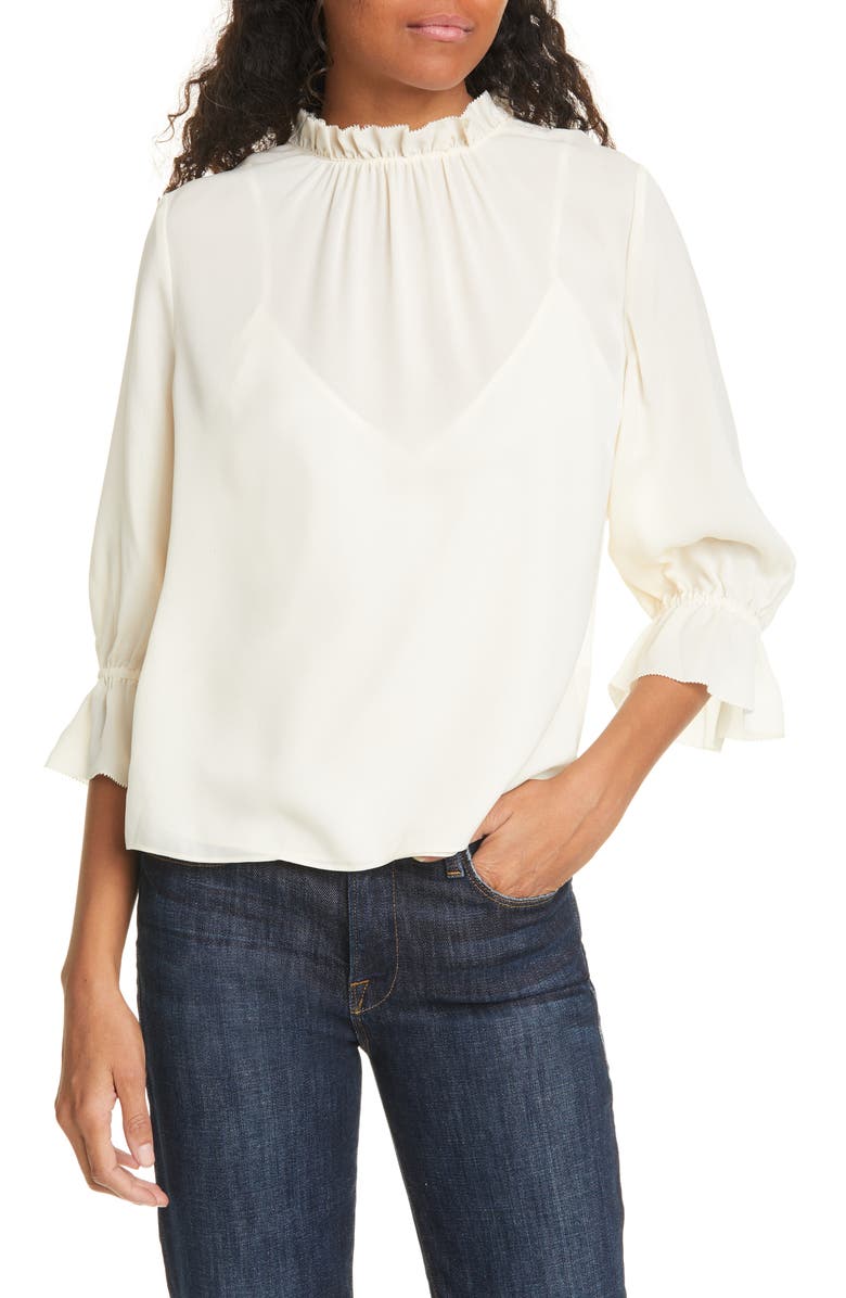 FRAME Brooke Ruffle Trim Silk Top, Main, color, 