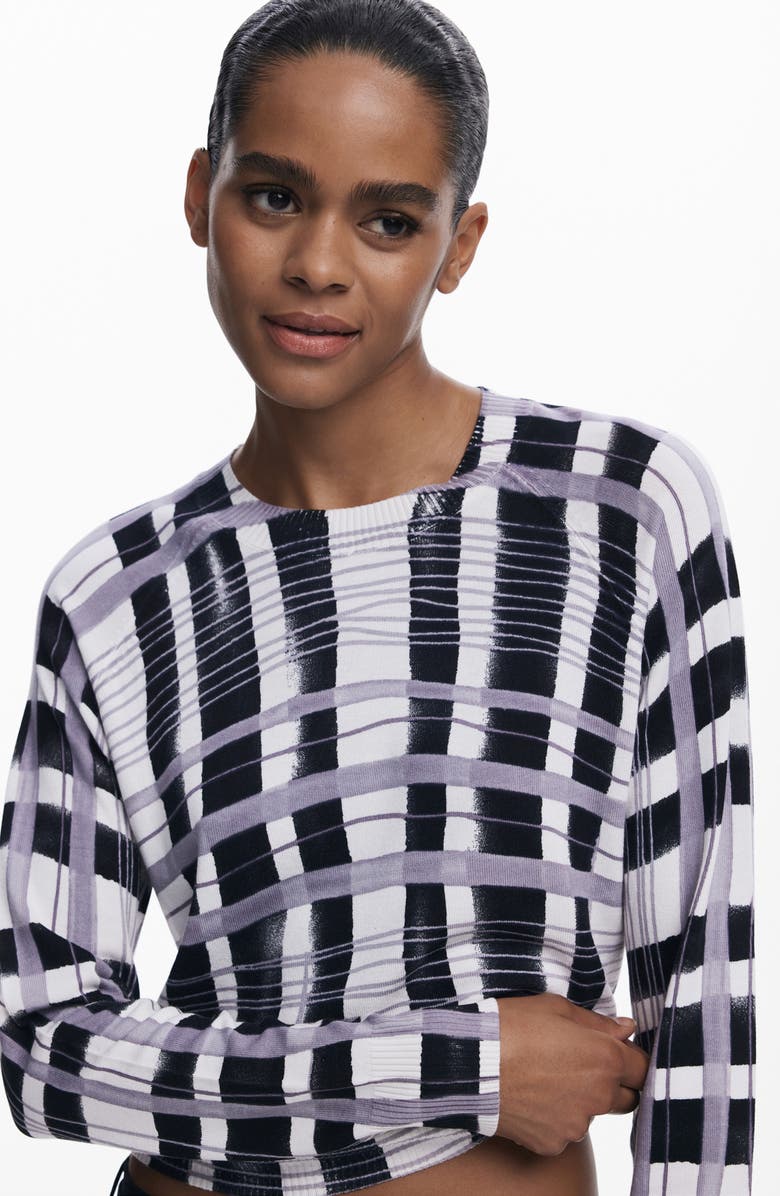 Desigual Stripe Crewneck Sweater, Alternate, color, Black