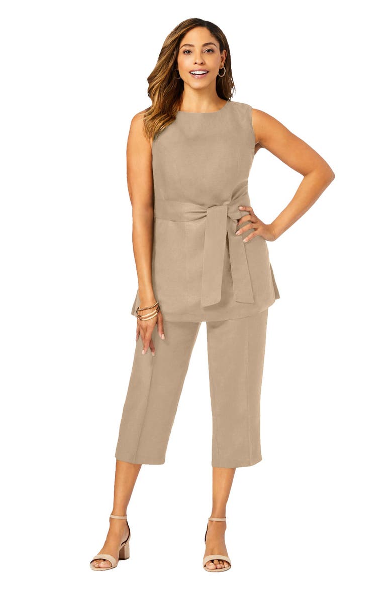 2 Piece Linen Capri Set, Main, color, New Khaki