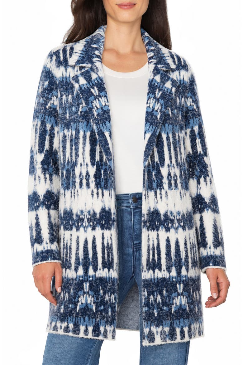 Open Front Sweater Coat, Main, color, NVY WHT ML TDST