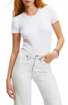 Good American Rib Short Sleeve Stretch Cotton Bodysuit