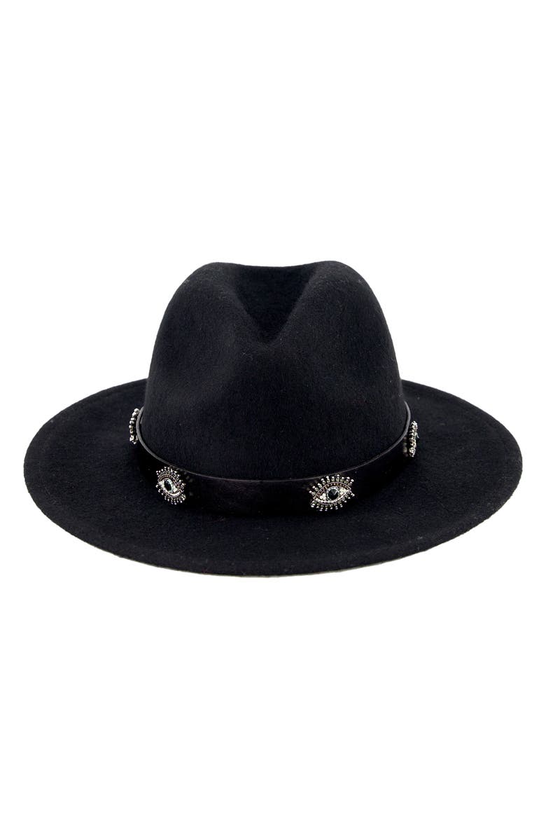 Kurt Geiger London Evil Eye Wool Felt Fedora, Alternate, color, Black