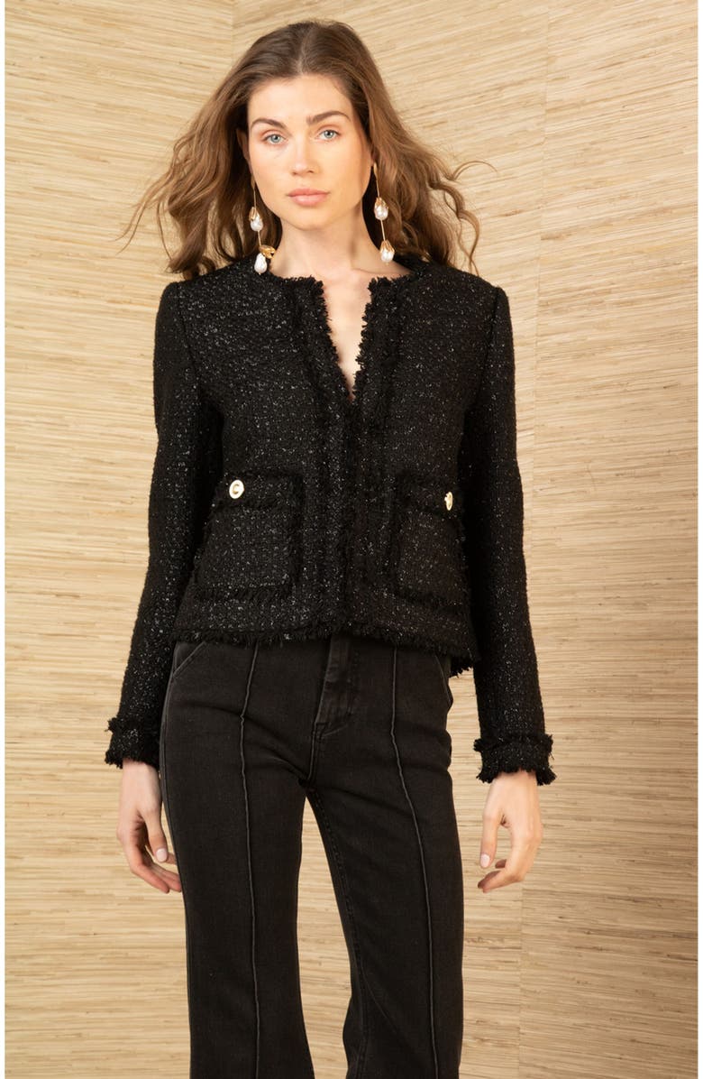 Hale Bob Magdalena Boucle Tweed Jacket, Alternate, color, Black
