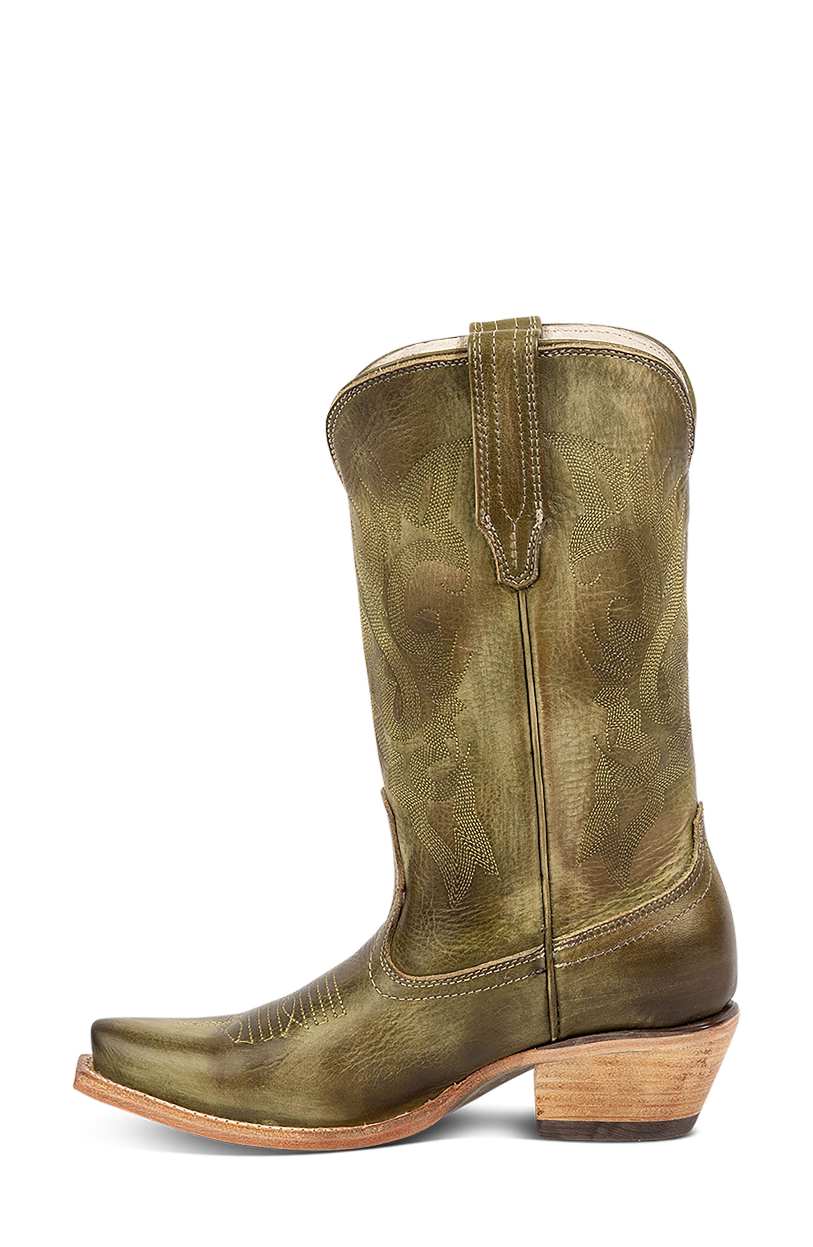 Woody Leather Western Boot, Alternate, color, OLIVE