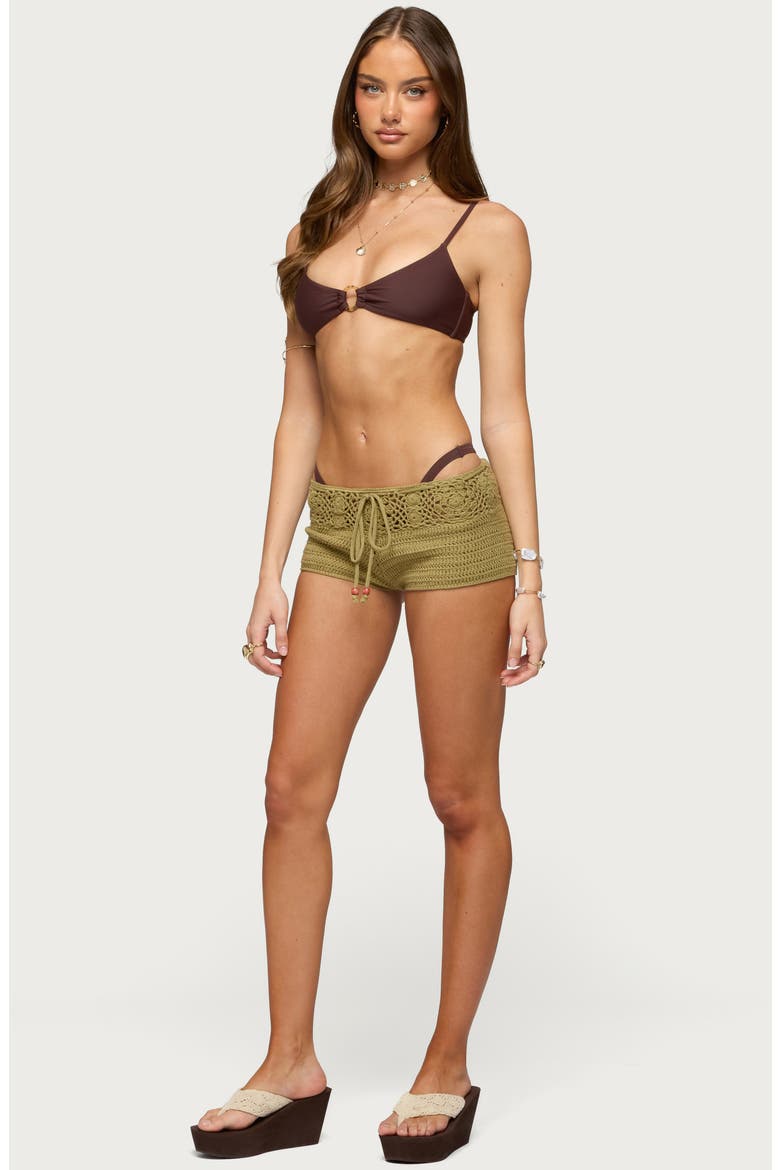 Ainara Crochet Cover-Up Micro Shorts, Alternate, color, GREEN