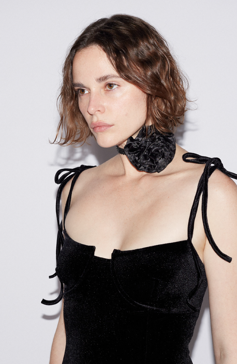 SAEMDI Open Back Velvet Dress, Alternate, color, Black