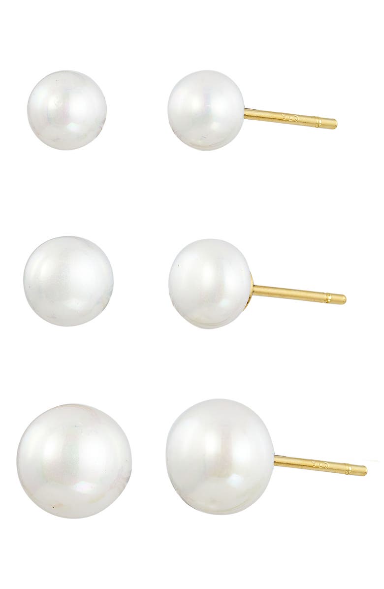 SAVVY CIE JEWELS Set of 3 Cultured Pearl Stud Earrings, Main, color, Yellow/ Pearl