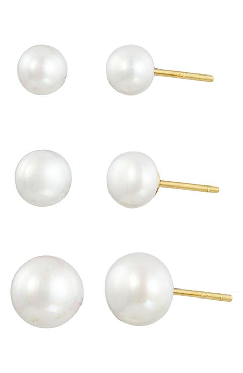 Set of 3 Cultured Pearl Stud Earrings
