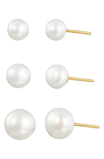 Savvy Cie Jewels Set Of 3 Cultured Pearl Stud Earrings