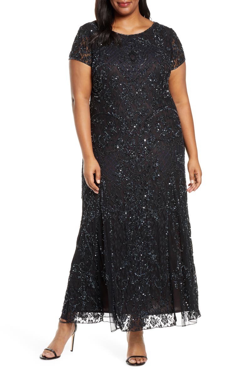 Pisarro Nights Embellished Lace A-Line Dress, Main, color, 