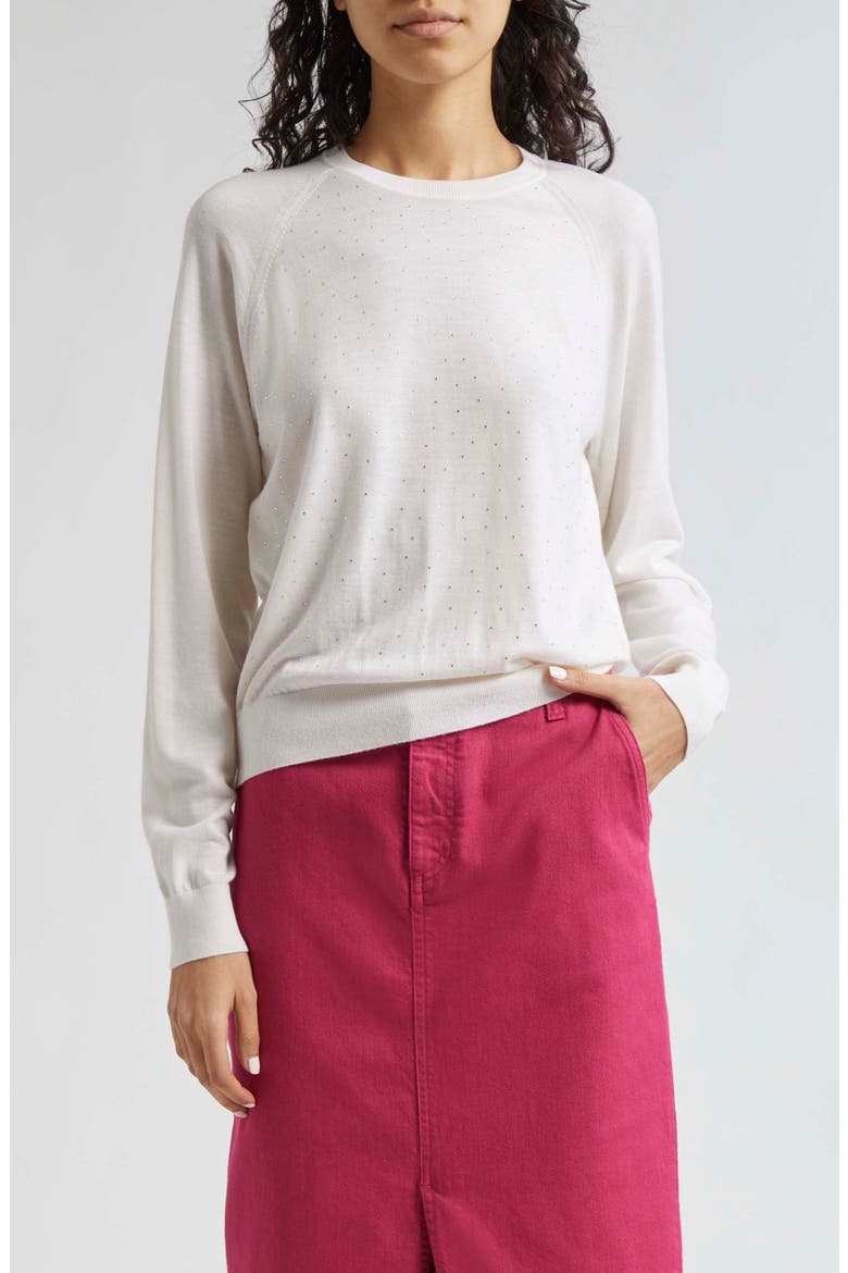 Rhinestone Lightweight Wool Sweater, Main, color, OFF WHITE