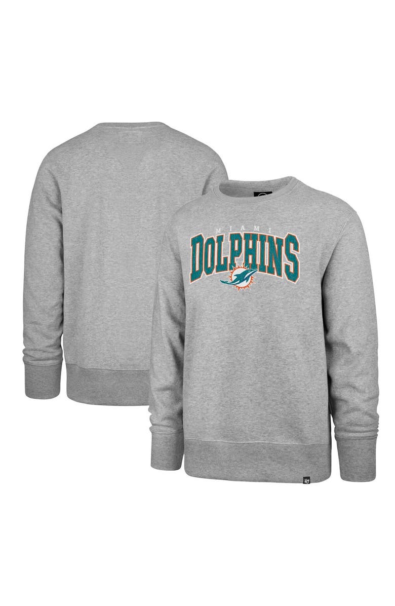 '47 Men's '47 Gray Miami Dolphins Varsity Block Headline Pullover Sweatshirt, Main, color, Gray