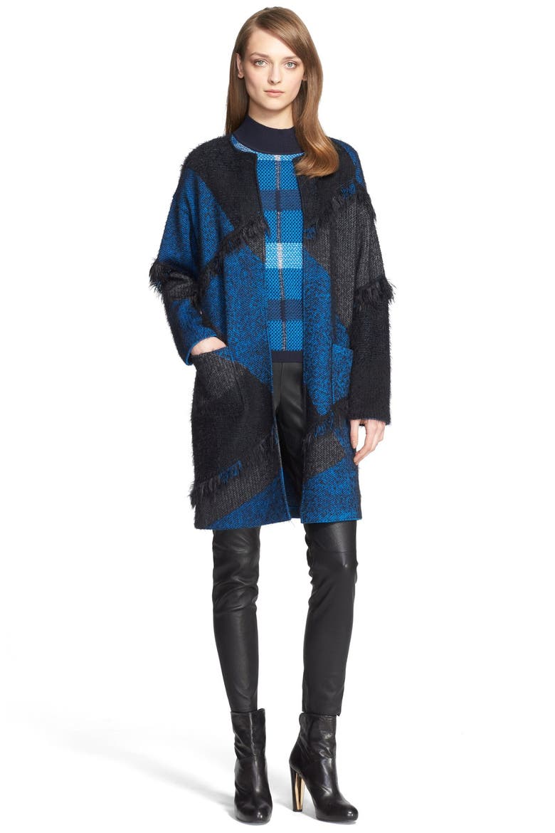 Fringe Trim Plaid Knit Topper, Alternate, color, TAHOE BLUE MULTI