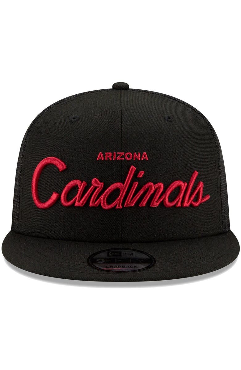 New Era Men's New Era Black Arizona Cardinals Script Trucker 9FIFTY Snapback Hat, Alternate, color,