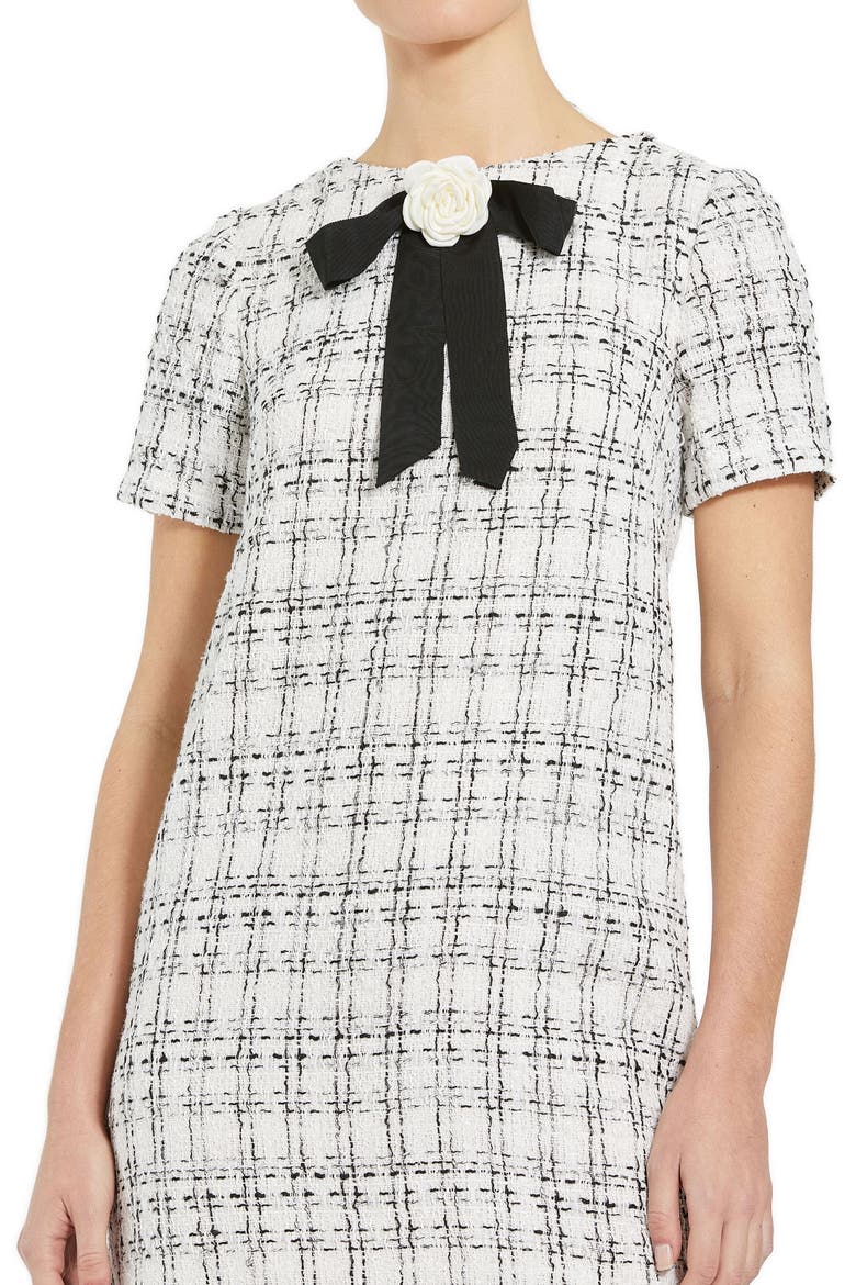 Women's Short Sleeve Boucle Mini Dress with Bow, Alternate, color, Ivory