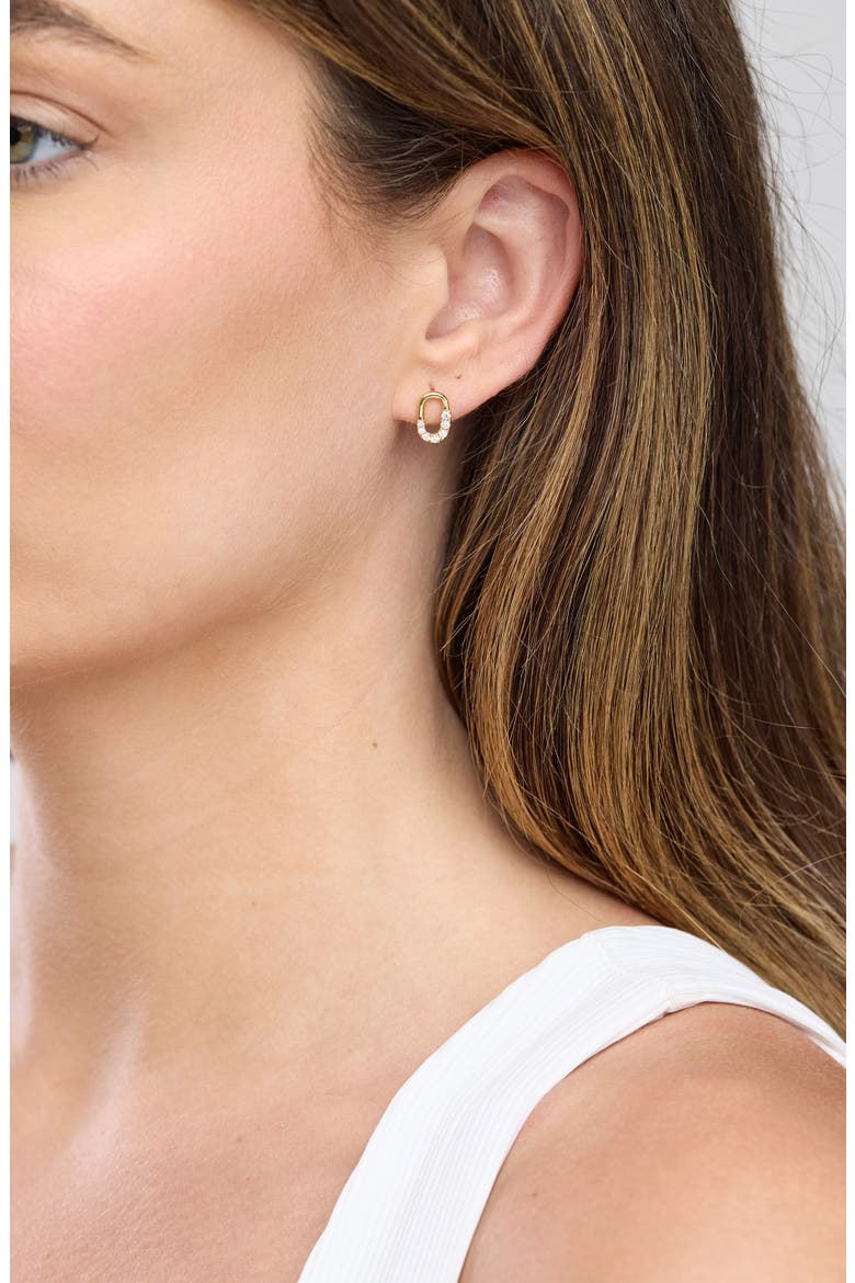 18K Gold Varda Diamond Link Stud Earrings, Alternate, color, 18K YELLOW GOLD/ DIAMOND