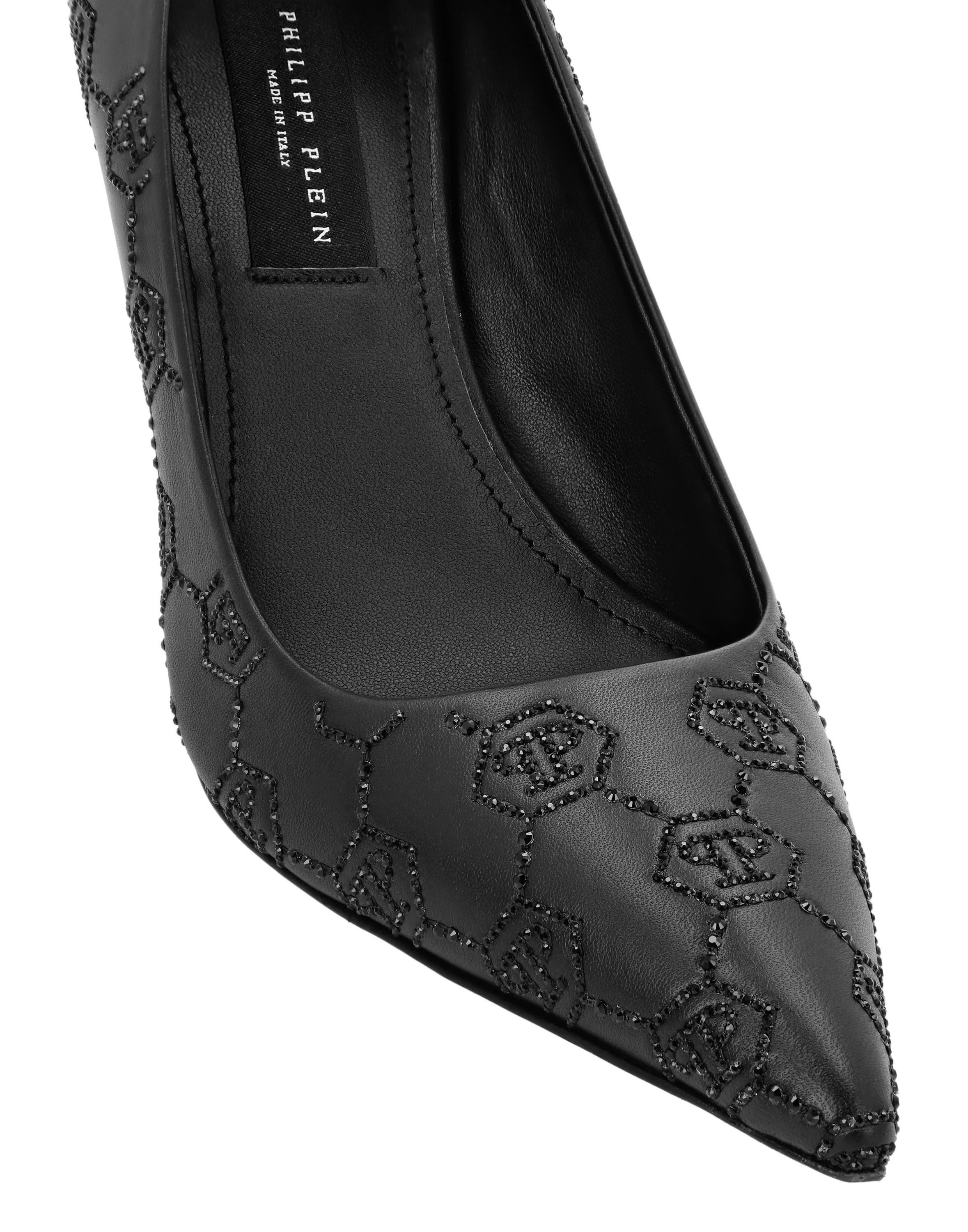 PHILIPP PLEIN Mid Heel Pumps Monogram Strass Women, Alternate, color, Black/Black