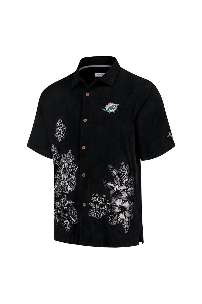 Men's Tommy Bahama Black Miami Dolphins Hibiscus Camp Button-Up Shirt, Alternate, color, Black