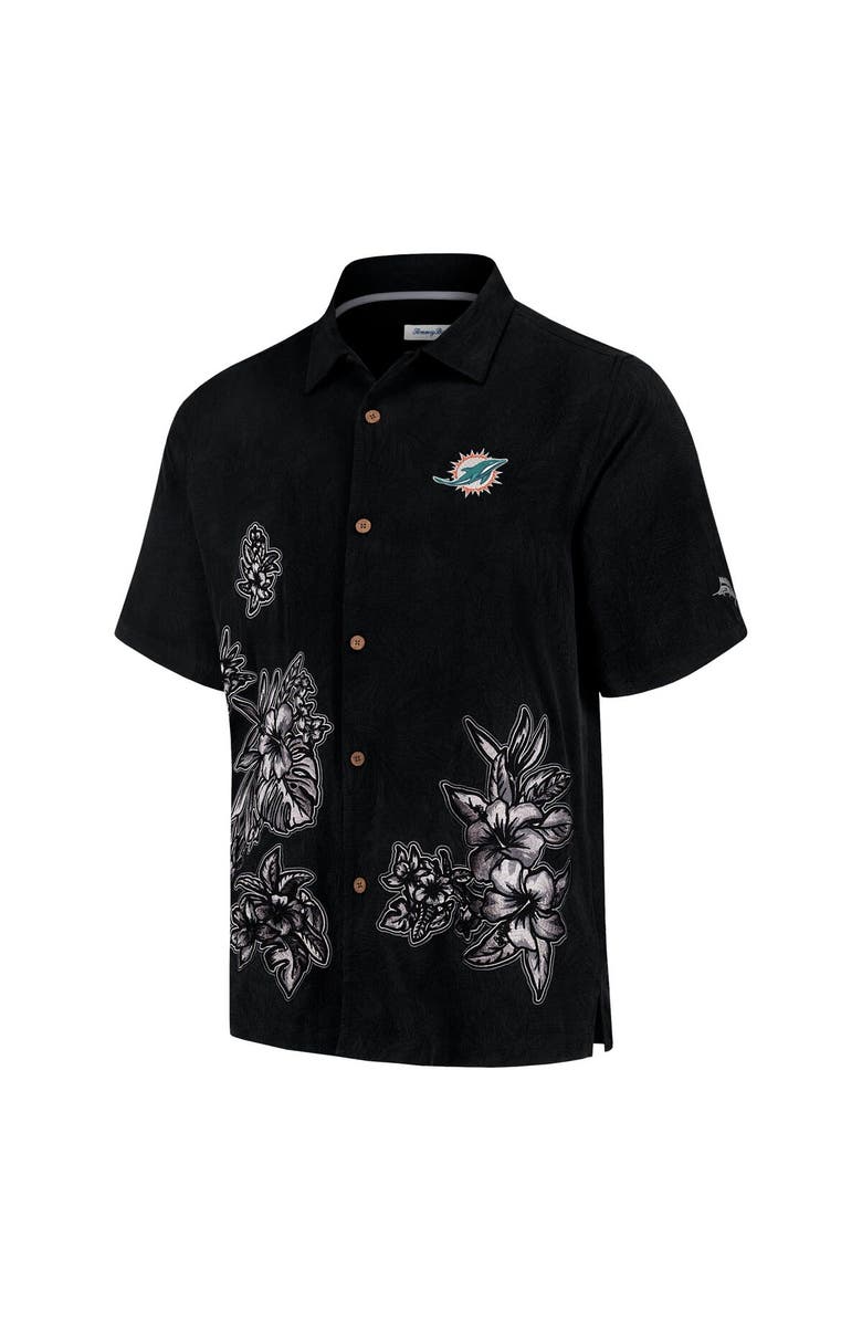 Tommy Bahama Men's Tommy Bahama Black Miami Dolphins Hibiscus Camp Button-Up Shirt, Alternate, color, Black