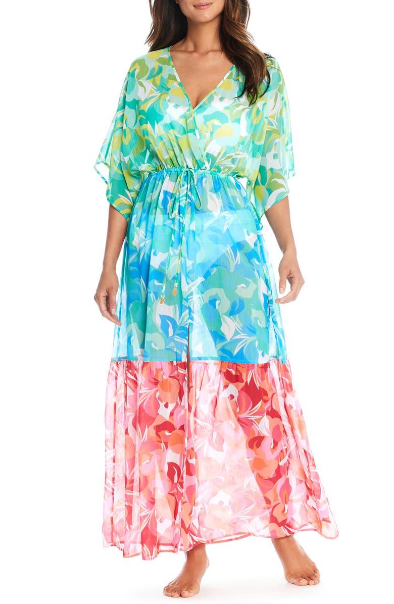 BLEU by Rod Beattie Floral Print Cover-Up Maxi Dress, Main, color, 