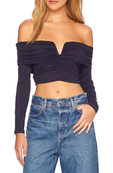 Off the Shoulder V-Wire Knit Top
