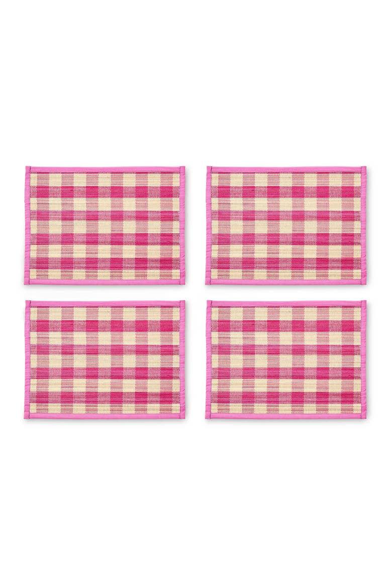 Pink Woven Check Set of 4 Straw Placemats, Main, color, PINK