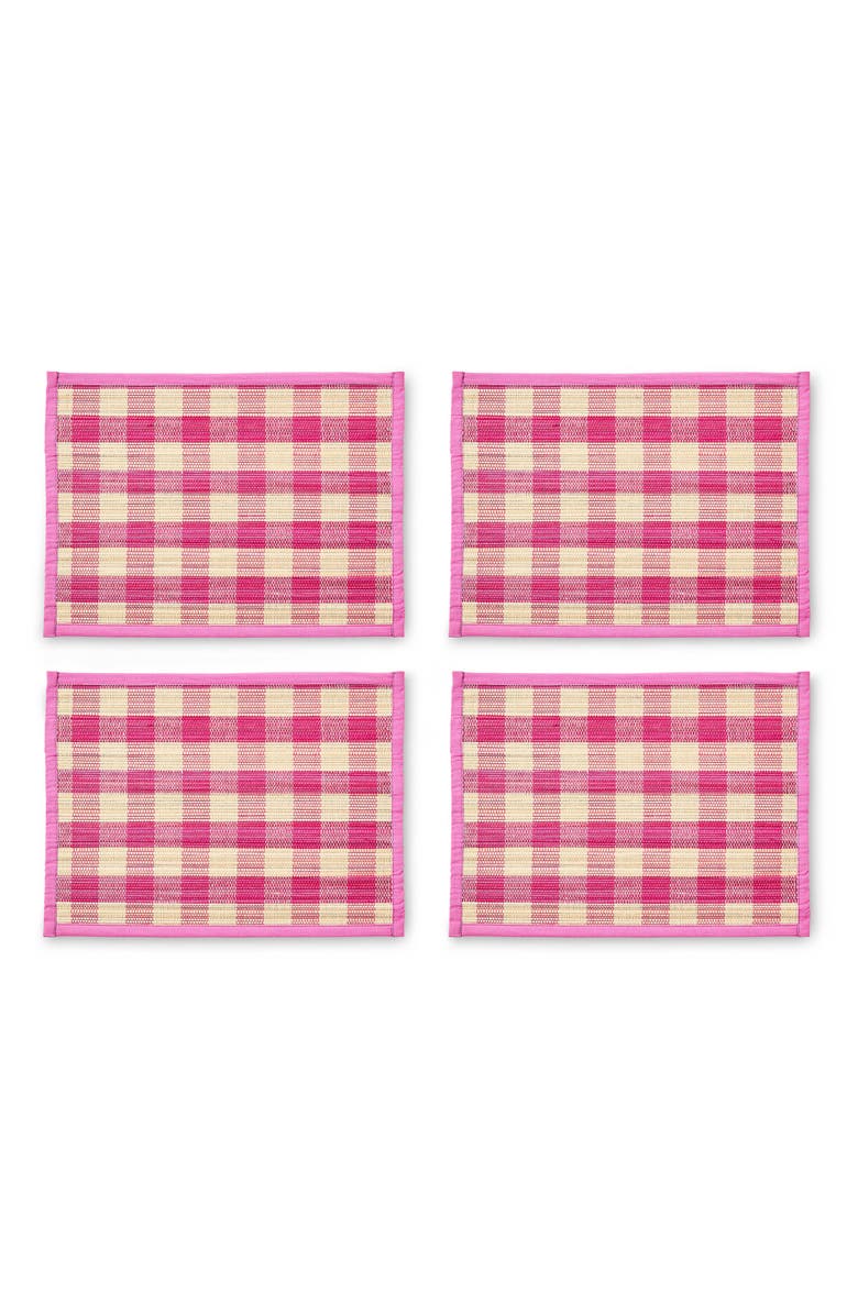 MACKENZIE CHILDS Pink Woven Check Set of 4 Straw Placemats, Main, color, Pink