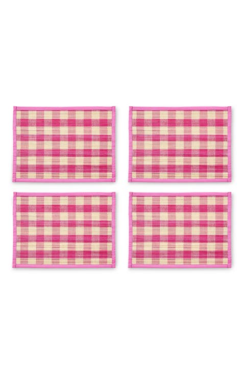Pink Woven Check Set of 4 Straw Placemats